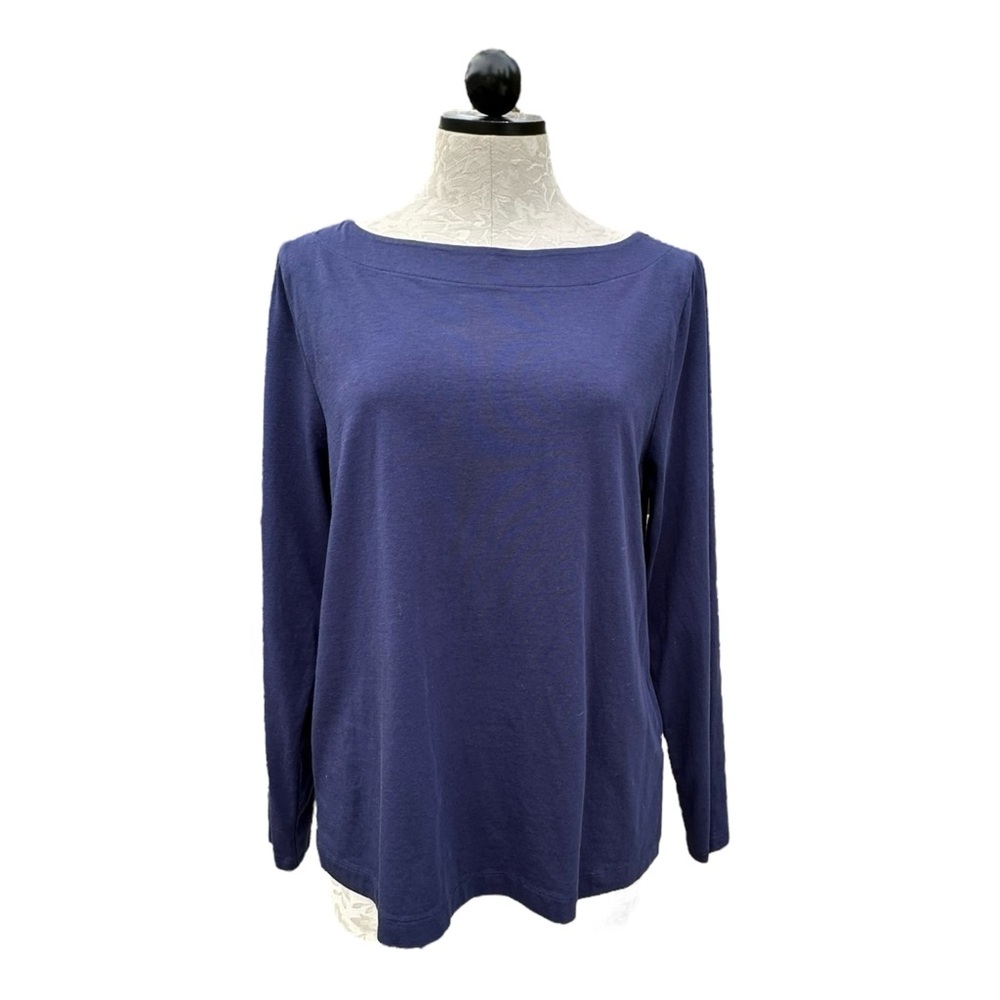 Soft Surroundings Women's Navy Boat Neck Long Sleeve Tunic Tee Shirt Size Large